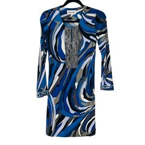 Emilio Pucci Multicolor Jersey Embellished Long Sleeve Dress Size 8